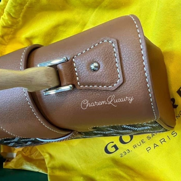 AUTHENTIC! 🤎 Goyard Saigon Top Handle Mini Brown🤎 Leather Crossbody Bag - Picture 9 of 13